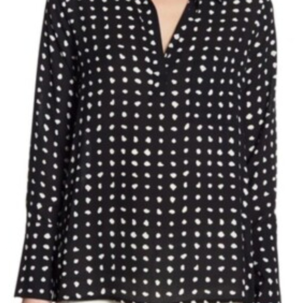 Pleione Black and White 3/4 Sleeve Polo Blouse